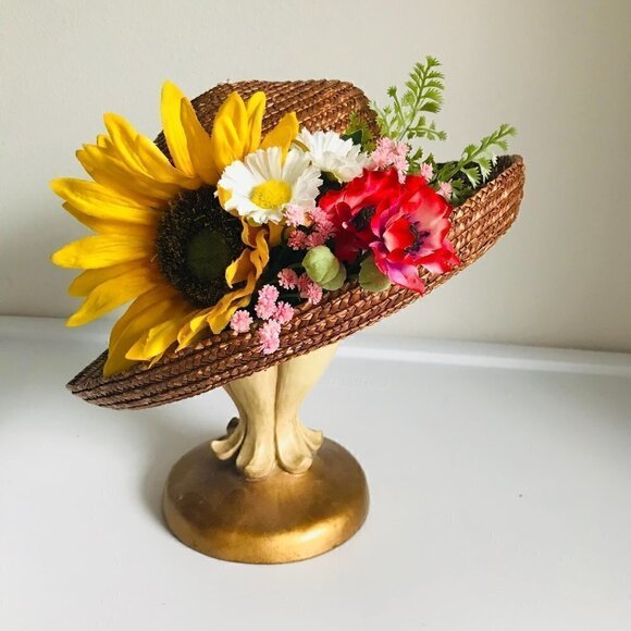 Lola's Creations Spring Summer Straw Hat with Flowers - Picture 1 of 7